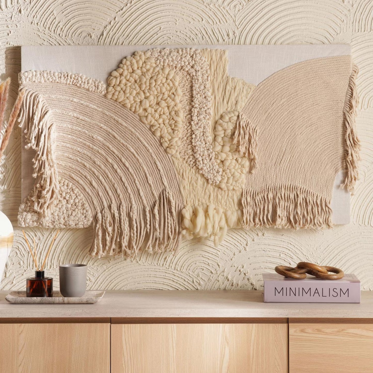 Urban tribe framed handmade wall art 60x110cm - natural