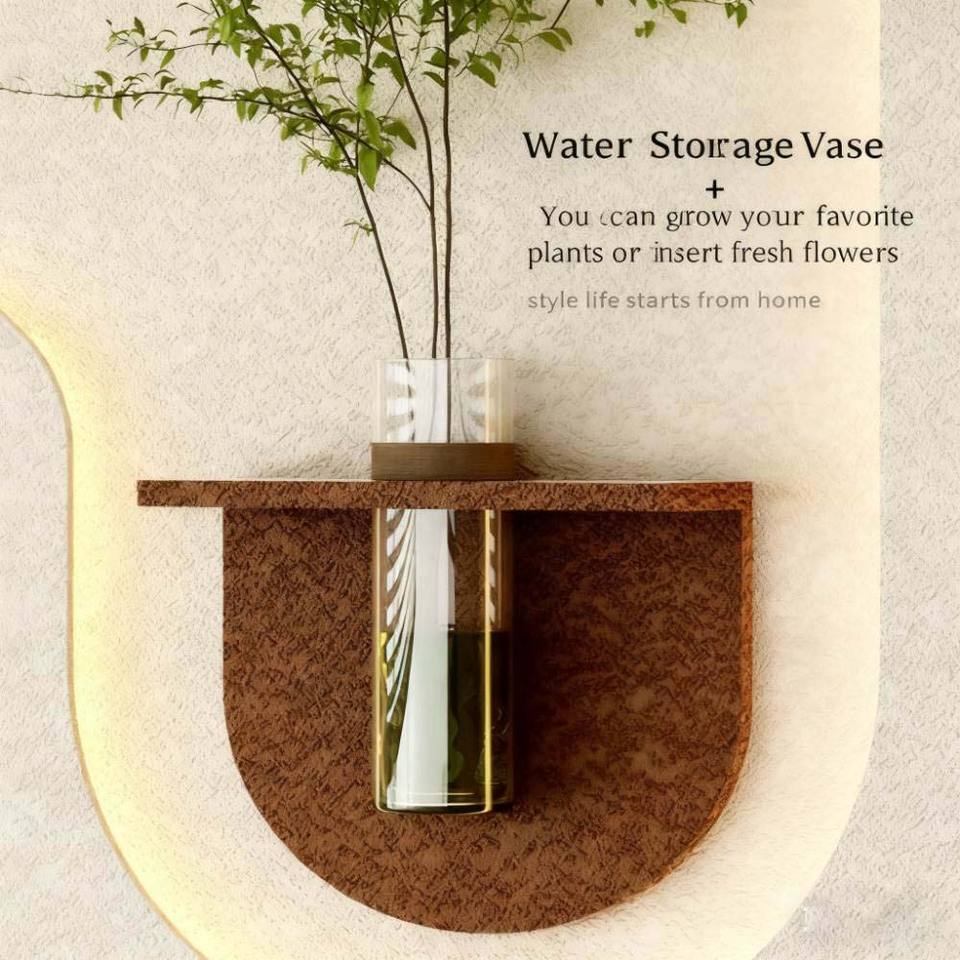 3D Sandstone Wall Art With LED & Green Vase Decor