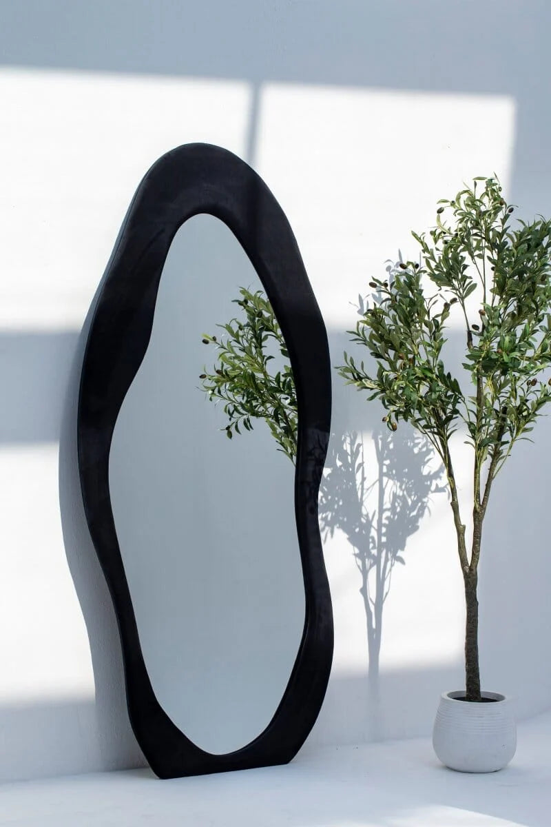 Roxana Black Squiggly Flannelette Floor Mirror