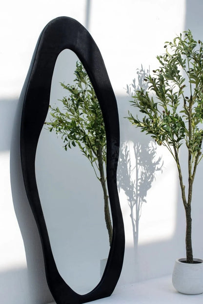 Roxana Black Squiggly Flannelette Floor Mirror