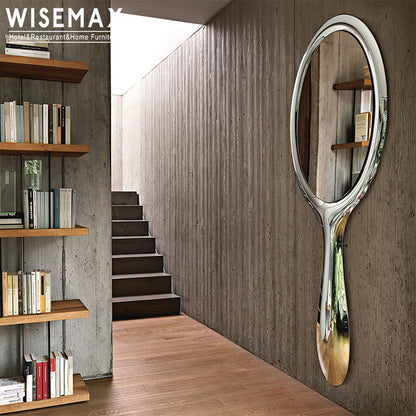 Modern Luxury Spoon-Shaped Silver Stainless Steel Wall Mirror