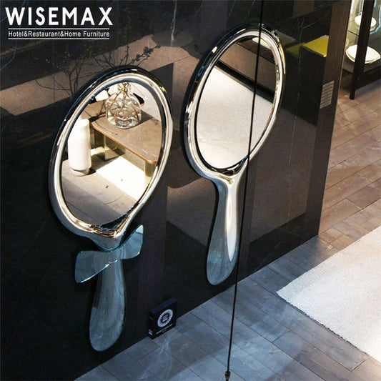 Modern Luxury Spoon-Shaped Silver Stainless Steel Wall Mirror